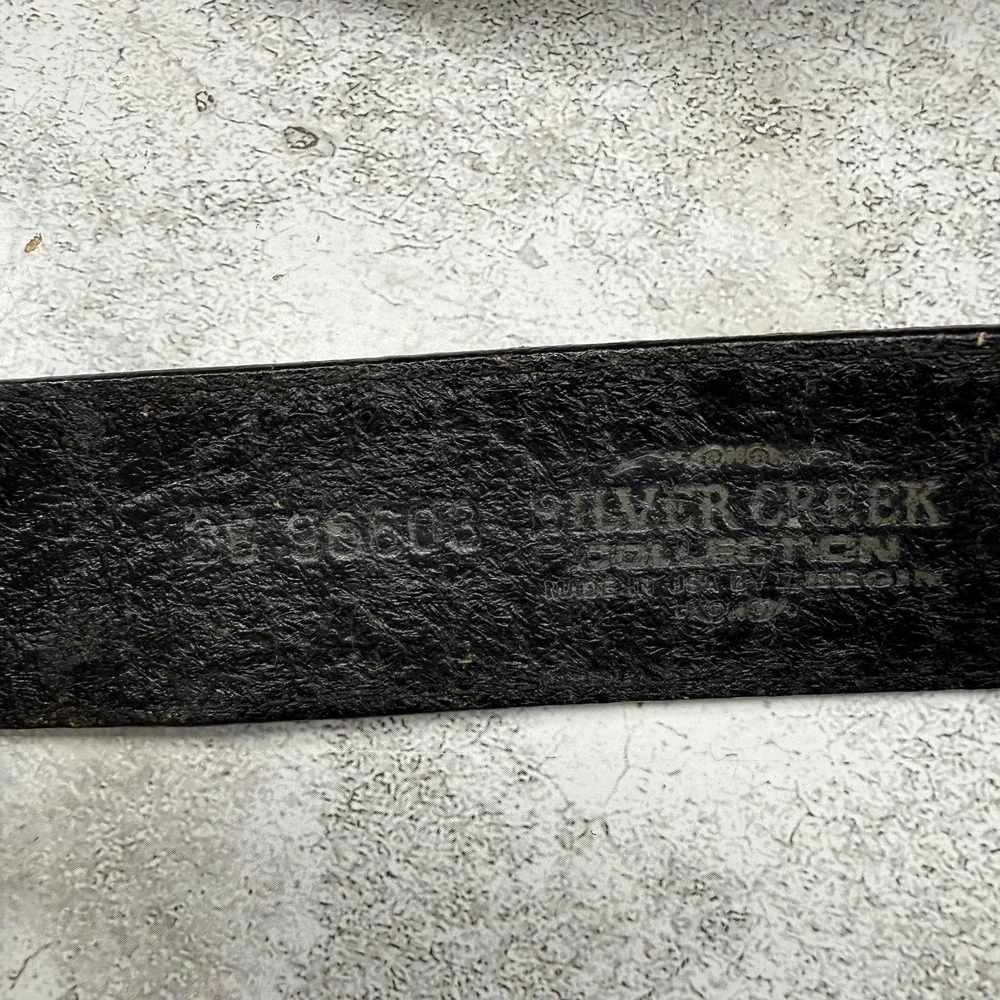 Silver Creek Belt Mens 36 Black Tooled Leather Western Floral Buckle USA 37-40WT
